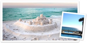 Sandcastle on the beach near property management companies in 30A and South Walton, FL. We offer the best vacation rentals in Florida.