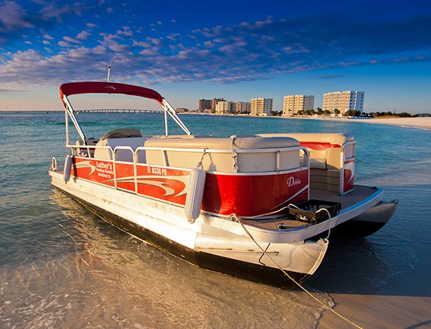 Pontoon boat rental on the beach