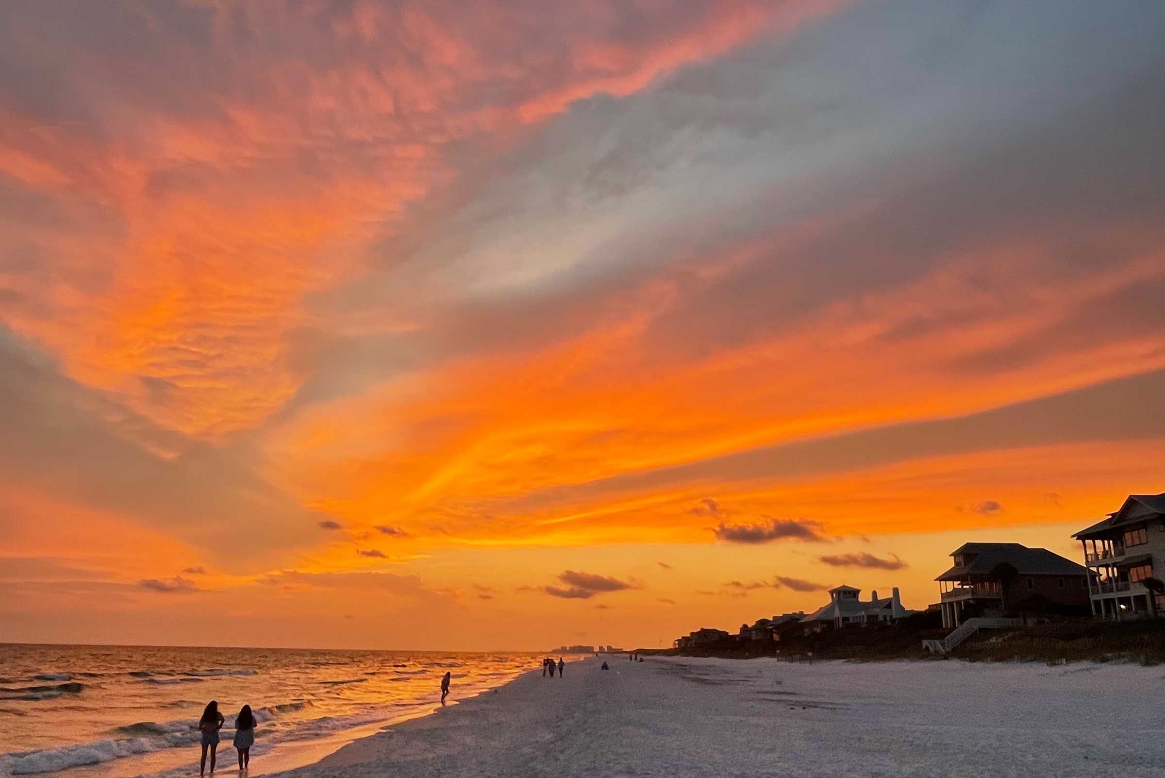 Sunset with autumn / fall colors on a 30A beach in South Walton, FL