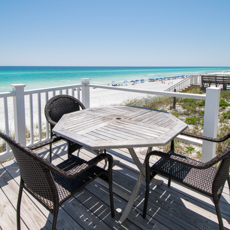 Table on deck at Mariposa - a Gulf front vacation home in South Walton, FL