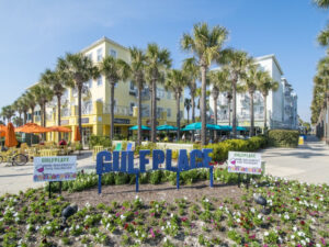 Sign and entrance to Gulf Place - in the heart of 30A near the beach, shopping, dining.