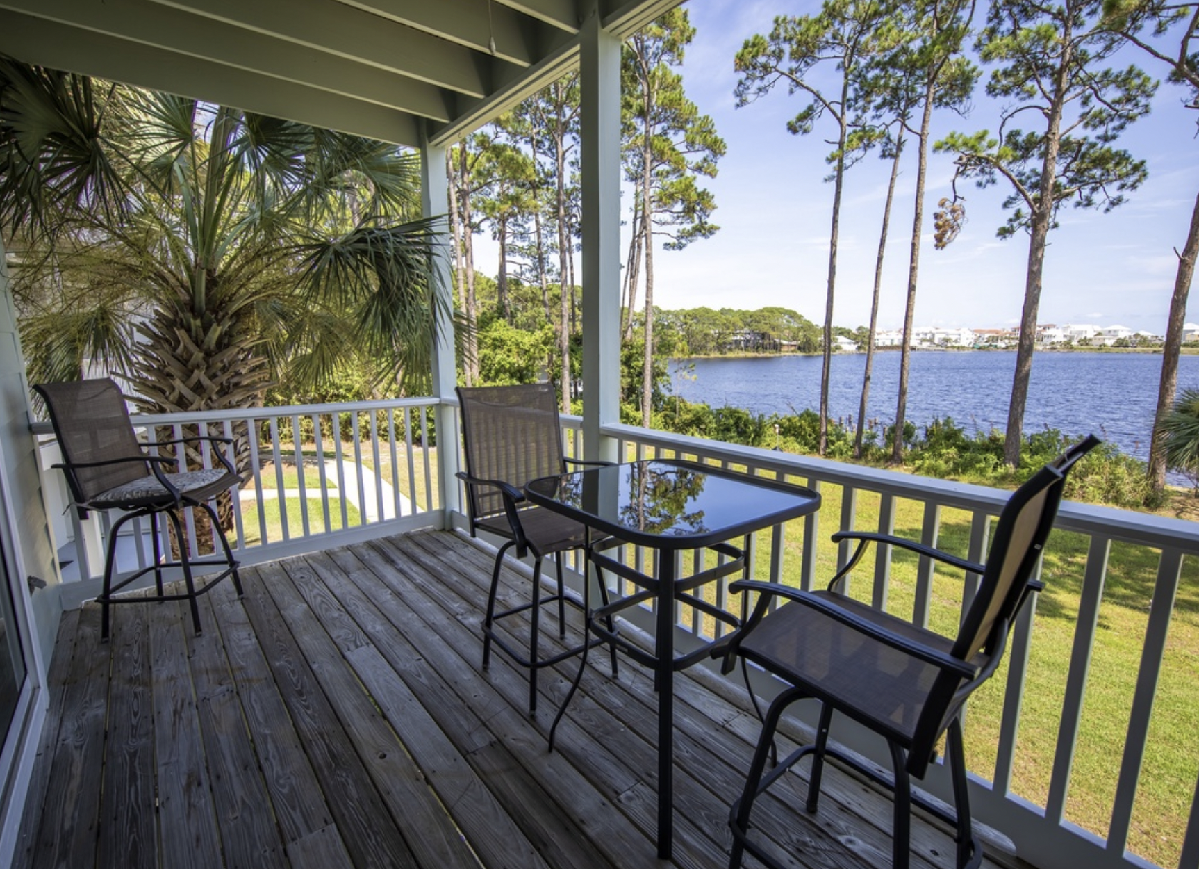 Deck of Salty Eagle Overlook with view of Oyster Lake on 30A